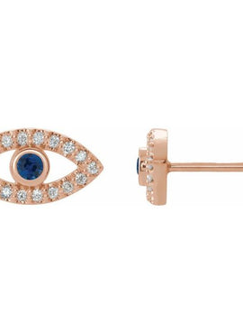 14K White Gold Natural Blue Sapphire & 1/8 CTW Natural Diamond Evil Eye Earrings