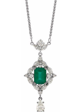 Platinum Natural Emerald & 1 1/4 CTW Natural Diamond 16