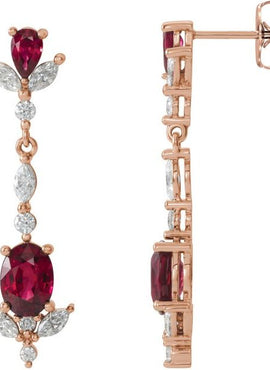 14K Rose Gold Natural Ruby & 3/4 CTW Natural Diamond Dangle Earrings
