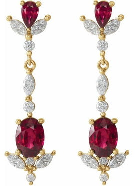 14K Rose Gold Natural Ruby & 3/4 CTW Natural Diamond Dangle Earrings