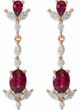 14K Rose Gold Natural Ruby & 3/4 CTW Natural Diamond Dangle Earrings