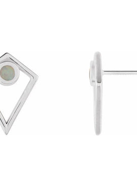 14K White Gold Natural Black Onyx Cabochon Pyramid Earrings