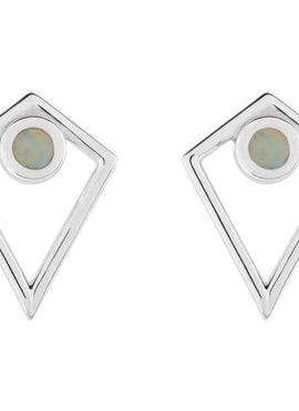 14K White Gold Natural Black Onyx Cabochon Pyramid Earrings