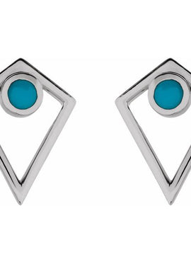 14K White Gold Natural Black Onyx Cabochon Pyramid Earrings