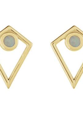 14K White Gold Natural Black Onyx Cabochon Pyramid Earrings