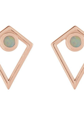 14K White Gold Natural Black Onyx Cabochon Pyramid Earrings