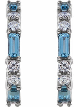 14K White Gold Natural Blue Sapphire & 1/2 CTW Natural Diamond 17.2 mm Hoop Earrings