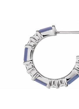 14K White Gold Natural Blue Sapphire & 1/2 CTW Natural Diamond 17.2 mm Hoop Earrings