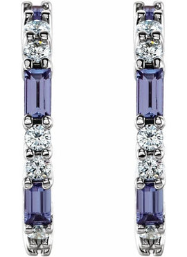 14K White Gold Natural Blue Sapphire & 1/2 CTW Natural Diamond 17.2 mm Hoop Earrings