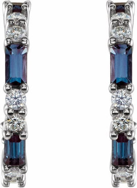 14K White Gold Natural Blue Sapphire & 1/2 CTW Natural Diamond 17.2 mm Hoop Earrings