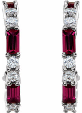 14K White Gold Natural Blue Sapphire & 1/2 CTW Natural Diamond 17.2 mm Hoop Earrings