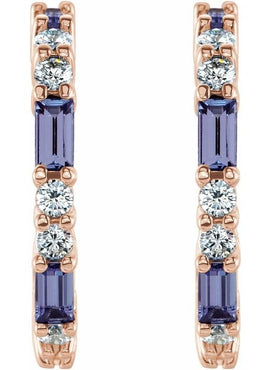 14K White Gold Natural Blue Sapphire & 1/2 CTW Natural Diamond 17.2 mm Hoop Earrings