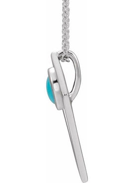 14K White Gold Natural Turquoise Cabochon Pyramid 16-18