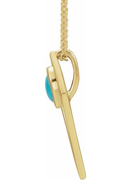 14K White Gold Natural Turquoise Cabochon Pyramid 16-18