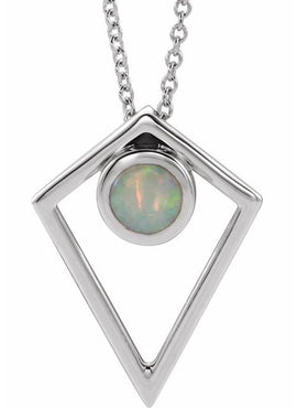 14K White Gold Natural Turquoise Cabochon Pyramid 16-18