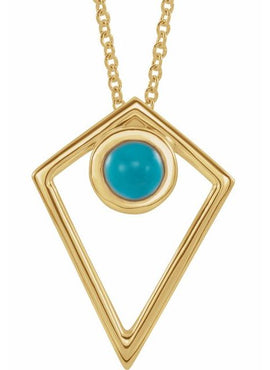 14K White Gold Natural Turquoise Cabochon Pyramid 16-18