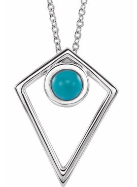 14K White Gold Natural Turquoise Cabochon Pyramid 16-18