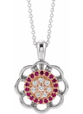 14K White Gold Natural Ruby & 1/6 CTW Natural Diamond Pendant