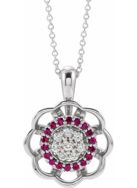 14K White Gold Natural Ruby & 1/6 CTW Natural Diamond Pendant