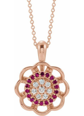 14K White Gold Natural Ruby & 1/6 CTW Natural Diamond Pendant