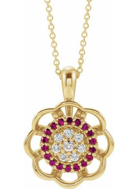 14K White Gold Natural Ruby & 1/6 CTW Natural Diamond Pendant