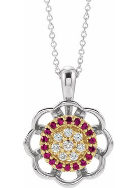 14K White Gold Natural Ruby & 1/6 CTW Natural Diamond Pendant