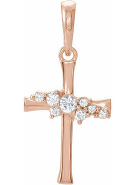 14K White Gold .06 CTW Natural Diamond Cluster Cross Pendant