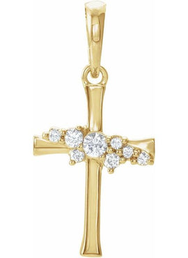 14K White Gold .06 CTW Natural Diamond Cluster Cross Pendant