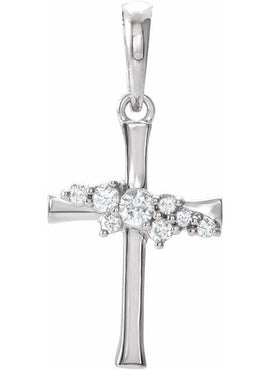 14K White Gold .06 CTW Natural Diamond Cluster Cross Pendant