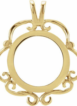 14K Yellow Gold Coin Frame Bezel Pendant Mounting for 13x1 mm Coin