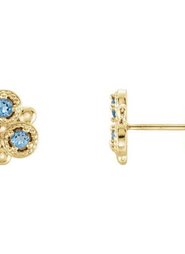 14K White Gold Natural Aquamarine Three-Stone Earrings