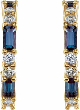 14K White Gold Natural Blue Sapphire & 1/2 CTW Natural Diamond 17.2 mm Hoop Earrings
