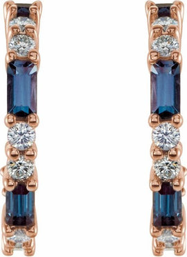 14K White Gold Natural Blue Sapphire & 1/2 CTW Natural Diamond 17.2 mm Hoop Earrings