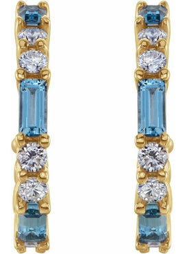 14K White Gold Natural Blue Sapphire & 1/2 CTW Natural Diamond 17.2 mm Hoop Earrings