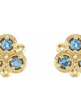 14K White Gold Natural Aquamarine Three-Stone Earrings