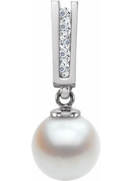 14K White Gold Cultured White Akoya Pearl & .06 CTW Natural Diamond Pendant