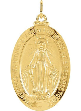 14K Yellow Gold 12x8 mm Oval Miraculous Medal