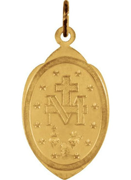 14K Yellow Gold 13x8 mm Oval Miraculous Medal Pendant