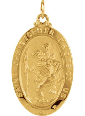 14K Yellow Gold 25x18 mm Oval St. Christopher Medal
