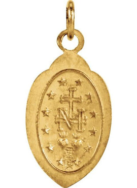 14K Yellow Gold 13x8 mm Oval Miraculous Medal Pendant