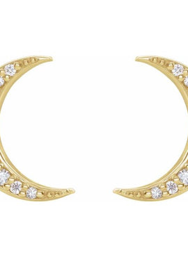 14K Yellow Gold 1/10 CTW Natural Diamond Crescent Moon Earrings