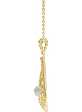 14K White Gold Cultured White Freshwater Pearl Vintage-Inspired Pendant