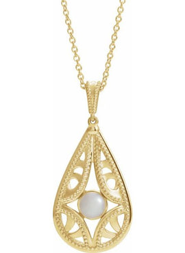 14K White Gold Cultured White Freshwater Pearl Vintage-Inspired Pendant