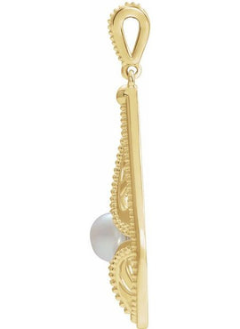 14K White Gold Cultured White Freshwater Pearl Vintage-Inspired Pendant