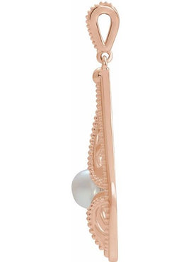 14K White Gold Cultured White Freshwater Pearl Vintage-Inspired Pendant