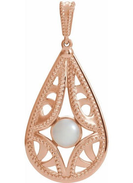14K White Gold Cultured White Freshwater Pearl Vintage-Inspired Pendant