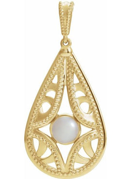 14K White Gold Cultured White Freshwater Pearl Vintage-Inspired Pendant