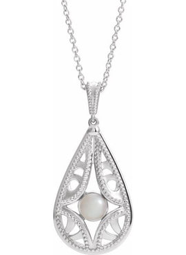 14K White Gold Cultured White Freshwater Pearl Vintage-Inspired Pendant