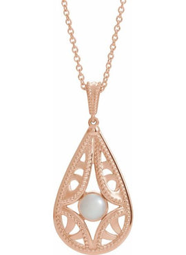 14K White Gold Cultured White Freshwater Pearl Vintage-Inspired Pendant