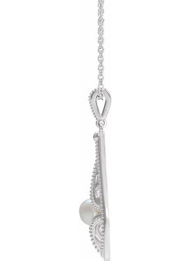 14K White Gold Cultured White Freshwater Pearl Vintage-Inspired Pendant